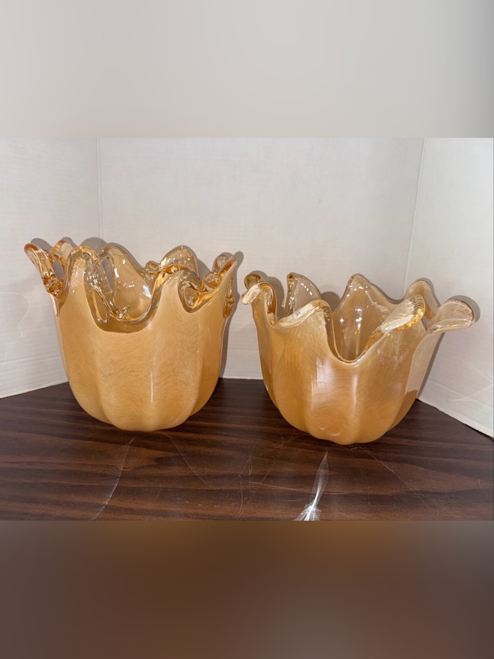 Set Of 2 Murano White Crystal Bowl  Handmade in Italy